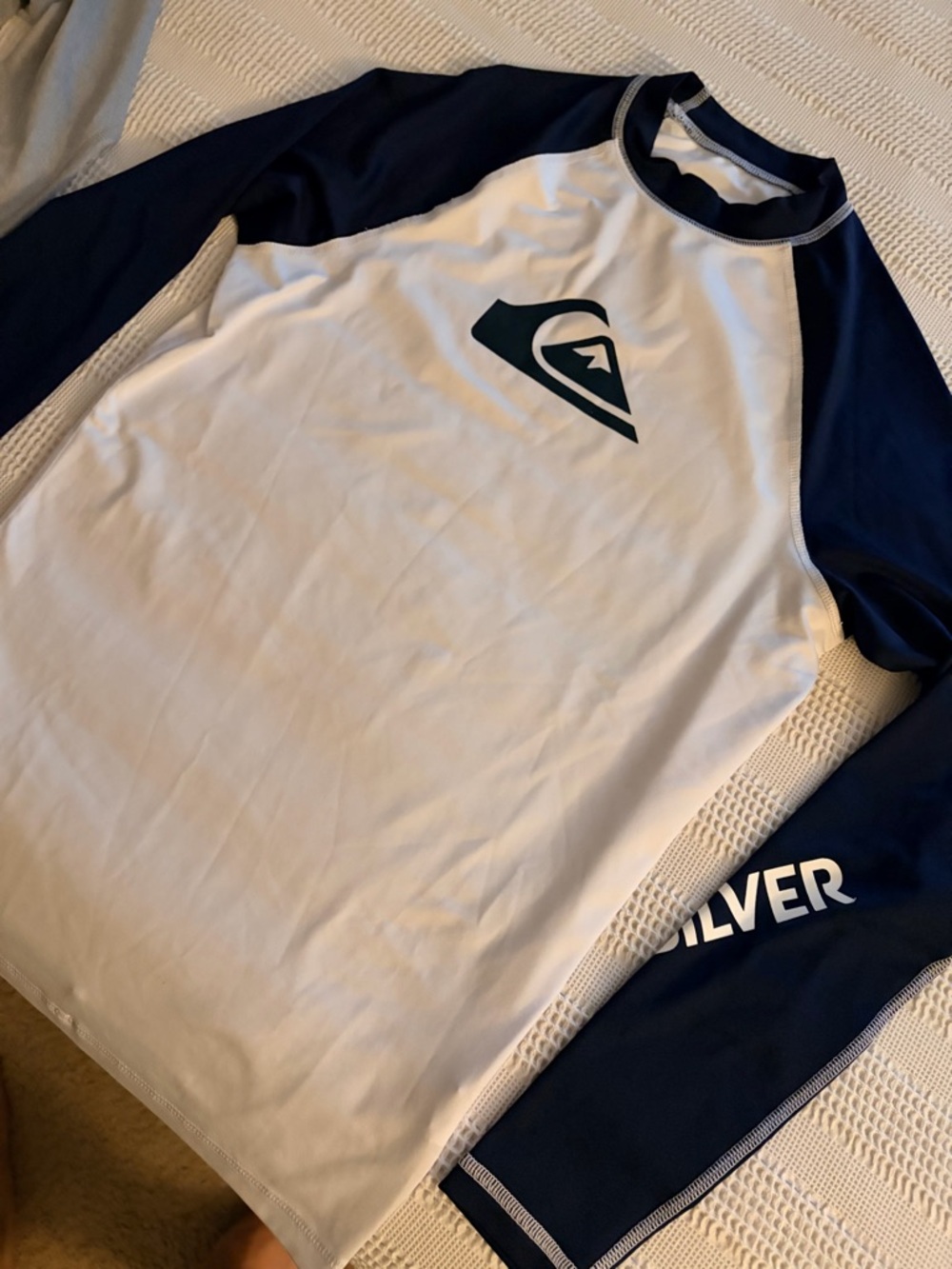 Quiksilver White and Navy Performance Rash Guard
